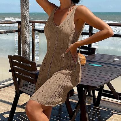 Imagem de Vestido De Praia Sexy Transparente De Malha Para Mulheres, Vestido Slip Com Recortes, Moda De Verão