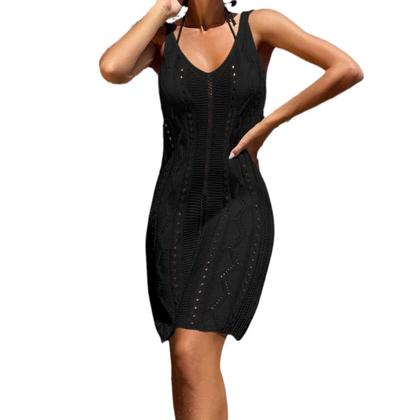 Imagem de Vestido De Praia Sexy Transparente De Malha Para Mulheres, Vestido Slip Com Recortes, Moda De Verão