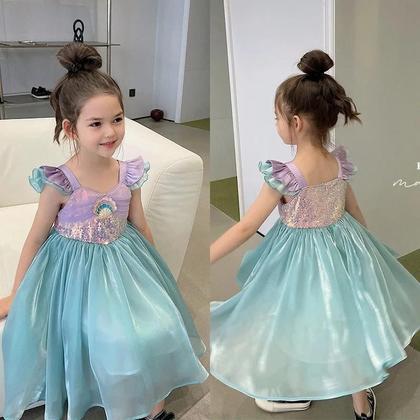 Imagem de Vestido De Princesa Ariel Pequena Sereia Para Meninas, Fantasia Casual De Verão Para Festa De