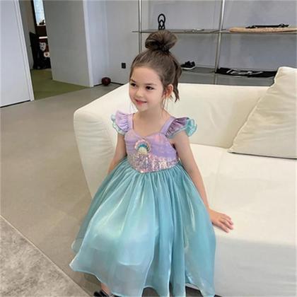 Imagem de Vestido De Princesa Ariel Pequena Sereia Para Meninas, Fantasia Casual De Verão Para Festa De