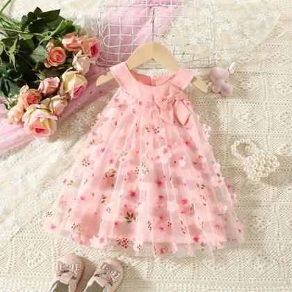 Imagem de Vestido de Princesa de Malha para Bebê Menina (0-3 anos) - Verão, Sem Mangas, com Laço Floral