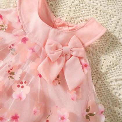 Imagem de Vestido de Princesa de Malha para Bebê Menina (0-3 anos) - Verão, Sem Mangas, com Laço Floral