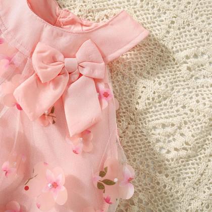 Imagem de Vestido de Princesa de Malha para Bebê Menina (0-3 anos) - Verão, Sem Mangas, com Laço Floral