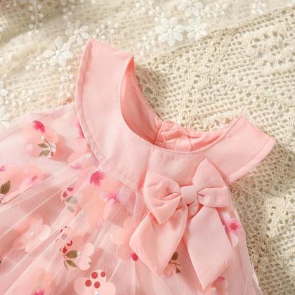 Imagem de Vestido de Princesa de Malha para Bebê Menina (0-3 anos) - Verão, Sem Mangas, com Laço Floral