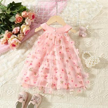 Imagem de Vestido de Princesa de Malha para Bebê Menina (0-3 anos) - Verão, Sem Mangas, com Laço Floral
