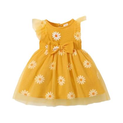 Imagem de Vestido de Princesa de Tule para Meninas - Sem Mangas, Estampa de Margaridas