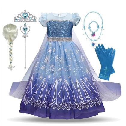 Imagem de Vestido de Princesa Elsa Frozen para Meninas - Fantasia Infantil com Lantejoulas