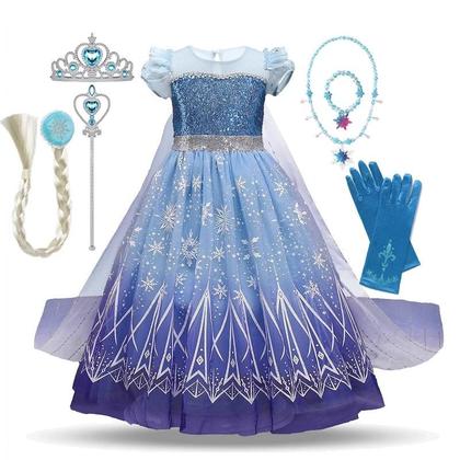 Imagem de Vestido de Princesa Elsa Frozen para Meninas - Fantasia Infantil com Lantejoulas