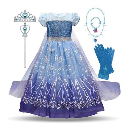 Imagem de Vestido de Princesa Elsa Frozen para Meninas - Fantasia Infantil com Lantejoulas