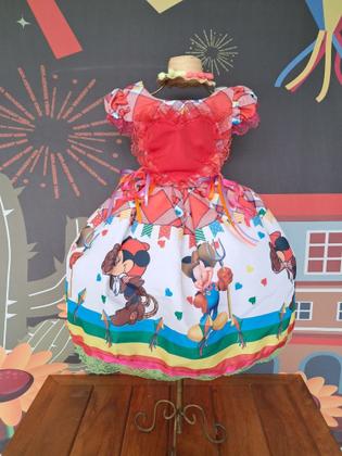 Imagem de Vestido De Quadrilha Infantil Luxo Em Algodão Festa Junina Vestido Caipira BK25