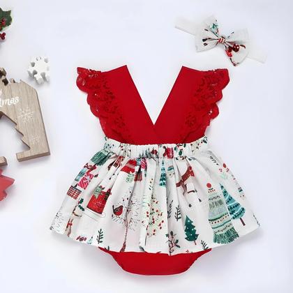 Imagem de Vestido de Renda Vermelha com Saia de Princesa para Bebês - Conjunto 2 Peças