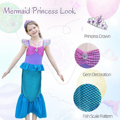 Imagem de Vestido de sereia Danvren Princess Costume Girl 3-8 anos
