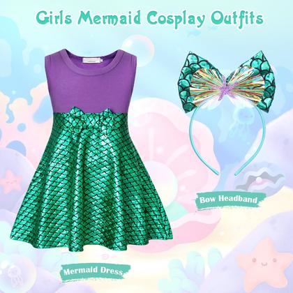Imagem de Vestido de sereia HenzWorld Girls sem mangas com faixa de cabeça 4-5Y