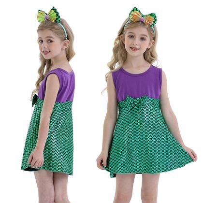 Imagem de Vestido de sereia HenzWorld Girls sem mangas com faixa de cabeça 4-5Y