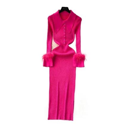 Imagem de Vestido De Suéter Tricotado Elegante De Manga Longa Para Mulheres Outono Inverno Com Envoltório De