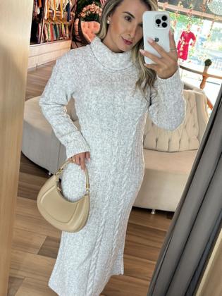 Vestido de Tricot Feminino Longo Gola Alta Soltinho Tricô Inverno