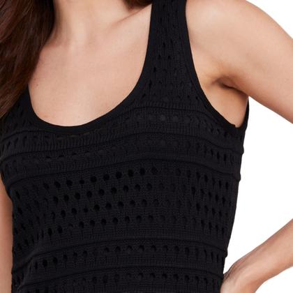 Imagem de Vestido de Tricot Feminino sem mangas longo rendado trama furadinha croche TR2501