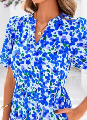 Imagem de Vestido de verão feminino casual com decote em V, floral, maxi e bolsos