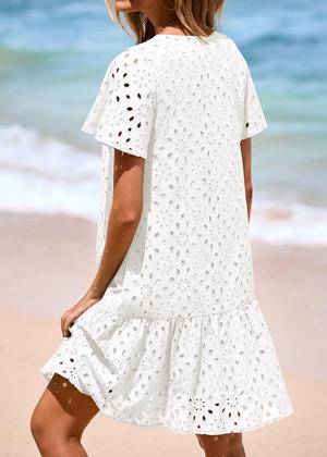 Imagem de Vestido de verão KIRUNDO 2025 com botões e decote em V, renda, branco, XL