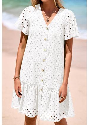 Imagem de Vestido de verão KIRUNDO 2025 com botões e decote em V, renda, branco, XL