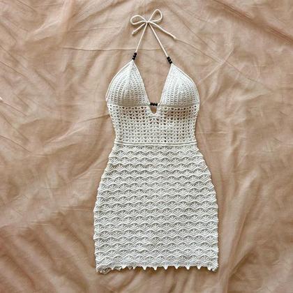 Imagem de Vestido De Verão Ombre Com Alças Finas, Decote Em V, Recortes, Miçangas De Madeira E Costas Abertas