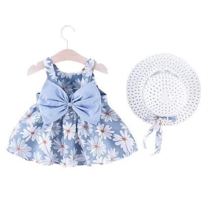 Imagem de Vestido e Chapéu de Algodão para Bebê Menina - Conjunto Casual de Verão com Arco Grande