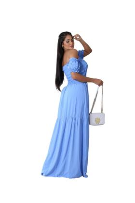 Imagem de Vestido  elastex longo  de tecido viscolinho com  forro