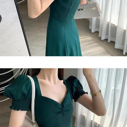 Imagem de Vestido Elegante Com Decote Em V E Mangas Bufantes Para Mulheres, Vestido De Festa Com Cintura Alta