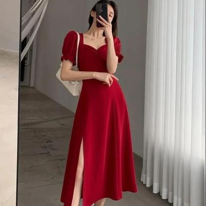 Imagem de Vestido Elegante Com Decote Em V E Mangas Bufantes Para Mulheres, Vestido De Festa Com Cintura Alta