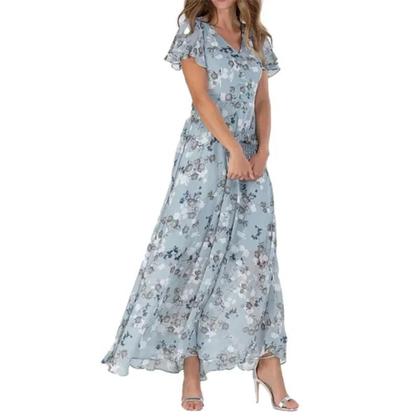 Imagem de Vestido Elegante Feminino Com Decote Em V, Mangas Curtas Com Renda, Cintura Alta, Estilo Doce,