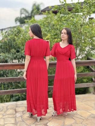 Imagem de Vestido em Tule, Vermelho, Fio Lurex Prata, Forrado, Lastéx Cintura, Detalhe Babado Frontal, Collucci BM1306V