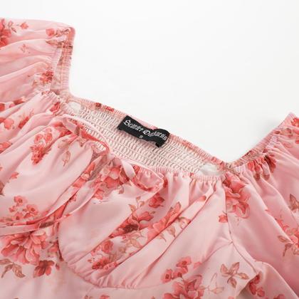 Imagem de Vestido: espartilho Scarlet Darkness, rosa, floral, chiffon, verão