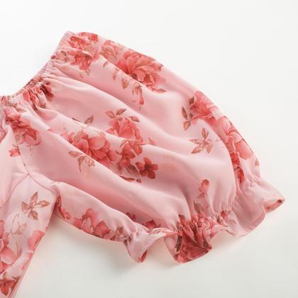 Imagem de Vestido: espartilho Scarlet Darkness, rosa, floral, chiffon, verão