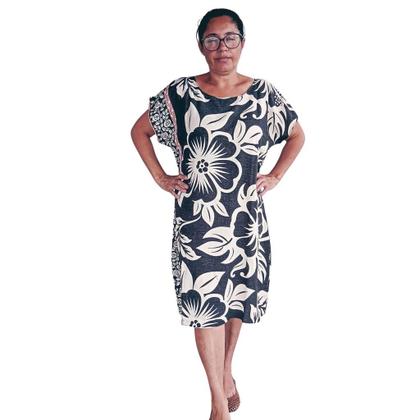 Imagem de Vestido Estampado Feminino Manga Curta Soltinho Evangelico Azul GG