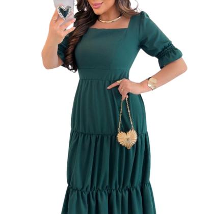 Imagem de Vestido Evangélico Alfaiataria Verde Longo com Babado 