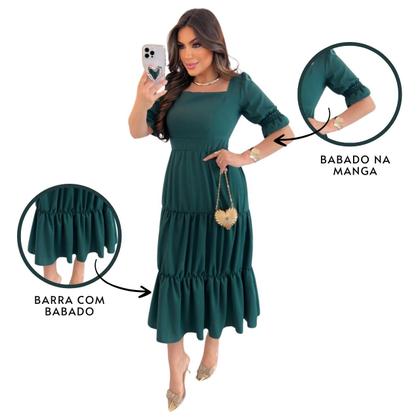 Imagem de Vestido Evangélico Alfaiataria Verde Longo com Babado 