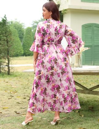 Imagem de Vestido EYWOL Wedding Guest Spring 2025 com estampa floral rosa