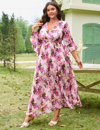 Imagem de Vestido EYWOL Wedding Guest Spring 2025 com estampa floral rosa