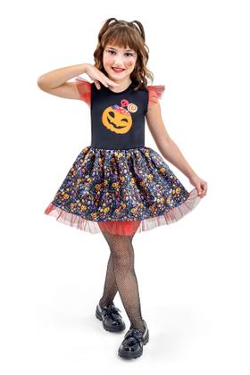 Imagem de Vestido Fantasia de Bruxa Bruxinha Infantil Estampa Sortida Festas Halloween