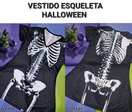Imagem de Vestido fantasia esqueleta Halloween caveira infantil