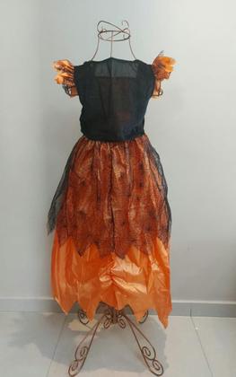 Imagem de Vestido Fantasia  Infantil de Halloween Dia Das Bruxa Laranja e Roxo Com Tule - Tamanho único - Indicado para Crianças de 8 Até 12 Anos