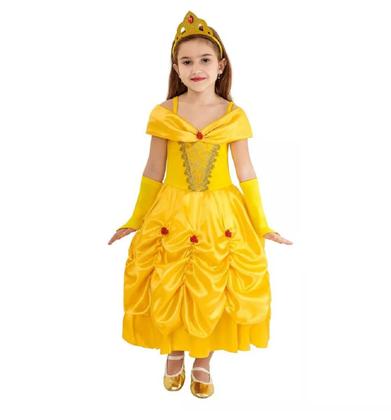 Imagem de Vestido Fantasia Infantil Longo  A Bela E A Fera Coroa Luvas