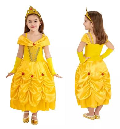 Imagem de Vestido Fantasia Infantil Longo  A Bela E A Fera Coroa Luvas