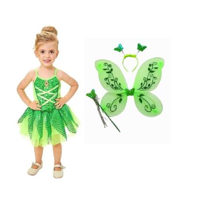 Imagem de Vestido Fantasia Infantil Tinkerbell Fada Fadinha Sininho + Tiara Varinha Asa