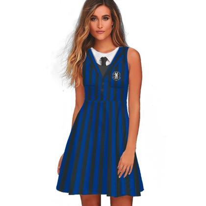 Imagem de Vestido Fantasia Uniforme azul Enid amiga da Wandinha Adulto Regata