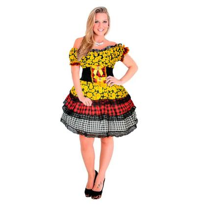 Imagem de Vestido Feminino Adulto Caipirinha Girassol Com Corpete E Laços