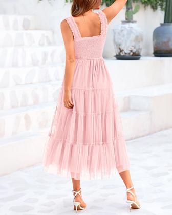 Imagem de Vestido feminino BTFBM 2025, sem mangas, decote quadrado, midi