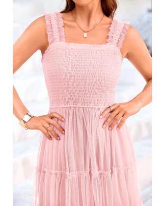 Imagem de Vestido feminino BTFBM 2025, sem mangas, decote quadrado, midi