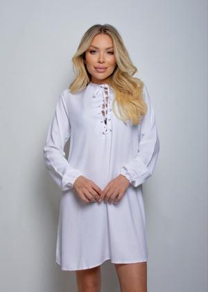 Imagem de Vestido Feminino Chemise Decote Trançado Camisão Manga Longa