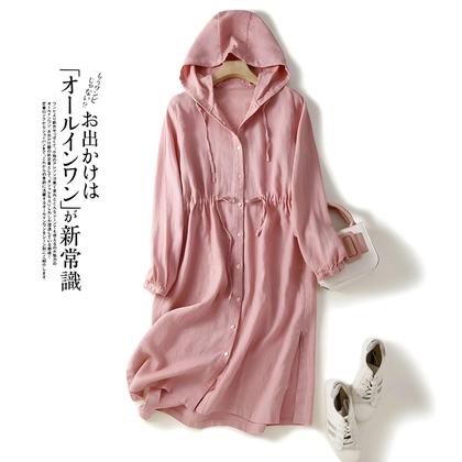 Imagem de Vestido Feminino Com Capuz, Amarração, Cintura Elástica, Modelo A-Line, Manga Longa, Comprimento